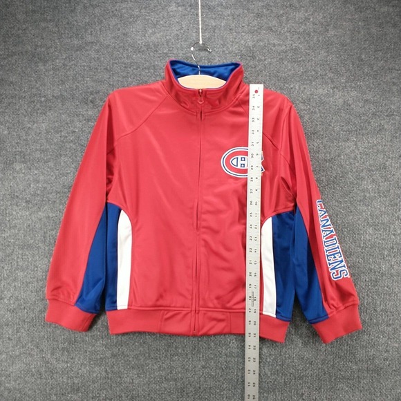 NHL Boys Montreal Canadiens Full Zip Jacket Medium Red Blue Raglan Embroidered - Picture 12 of 14